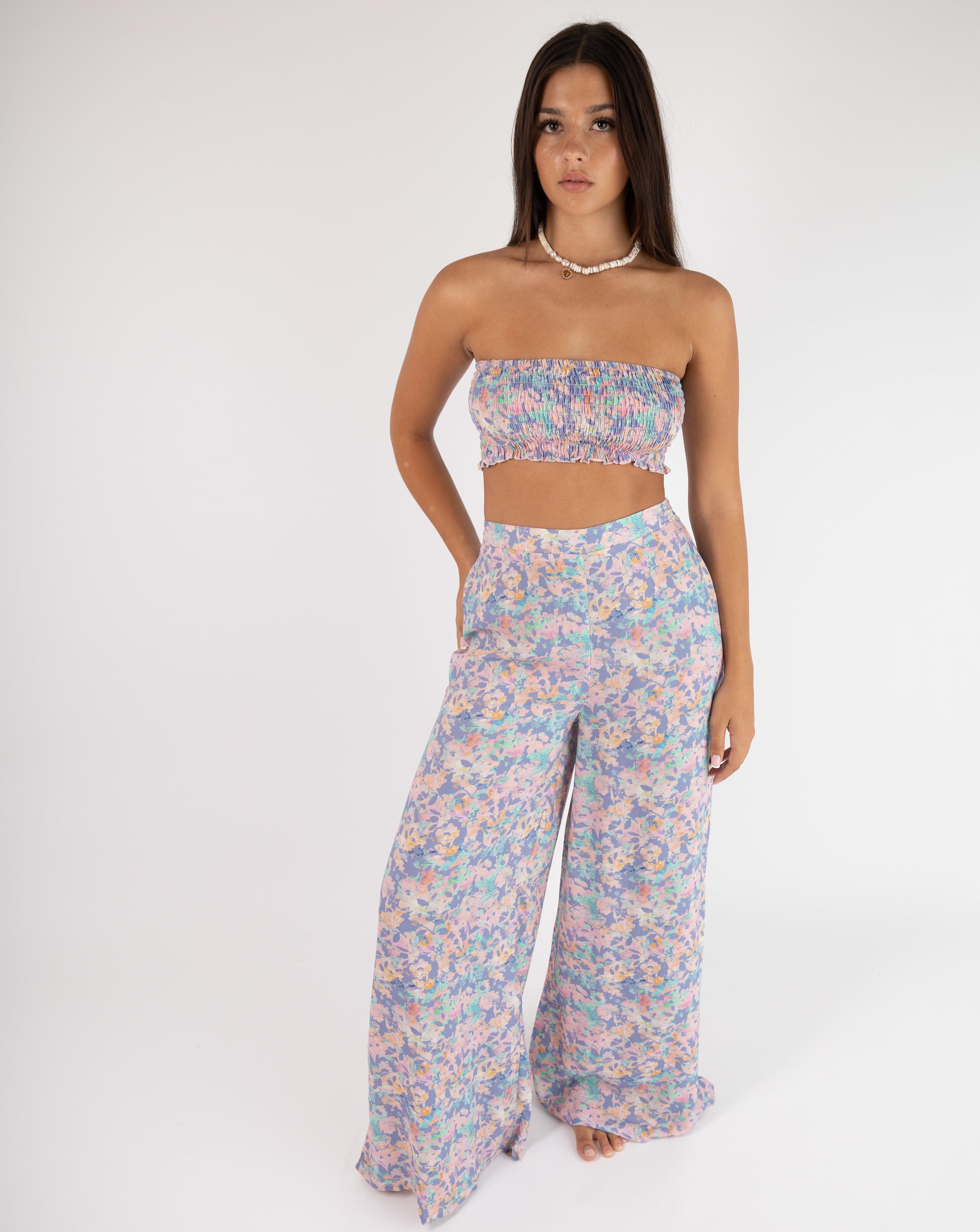 Isla tie front top styled without tie - floral