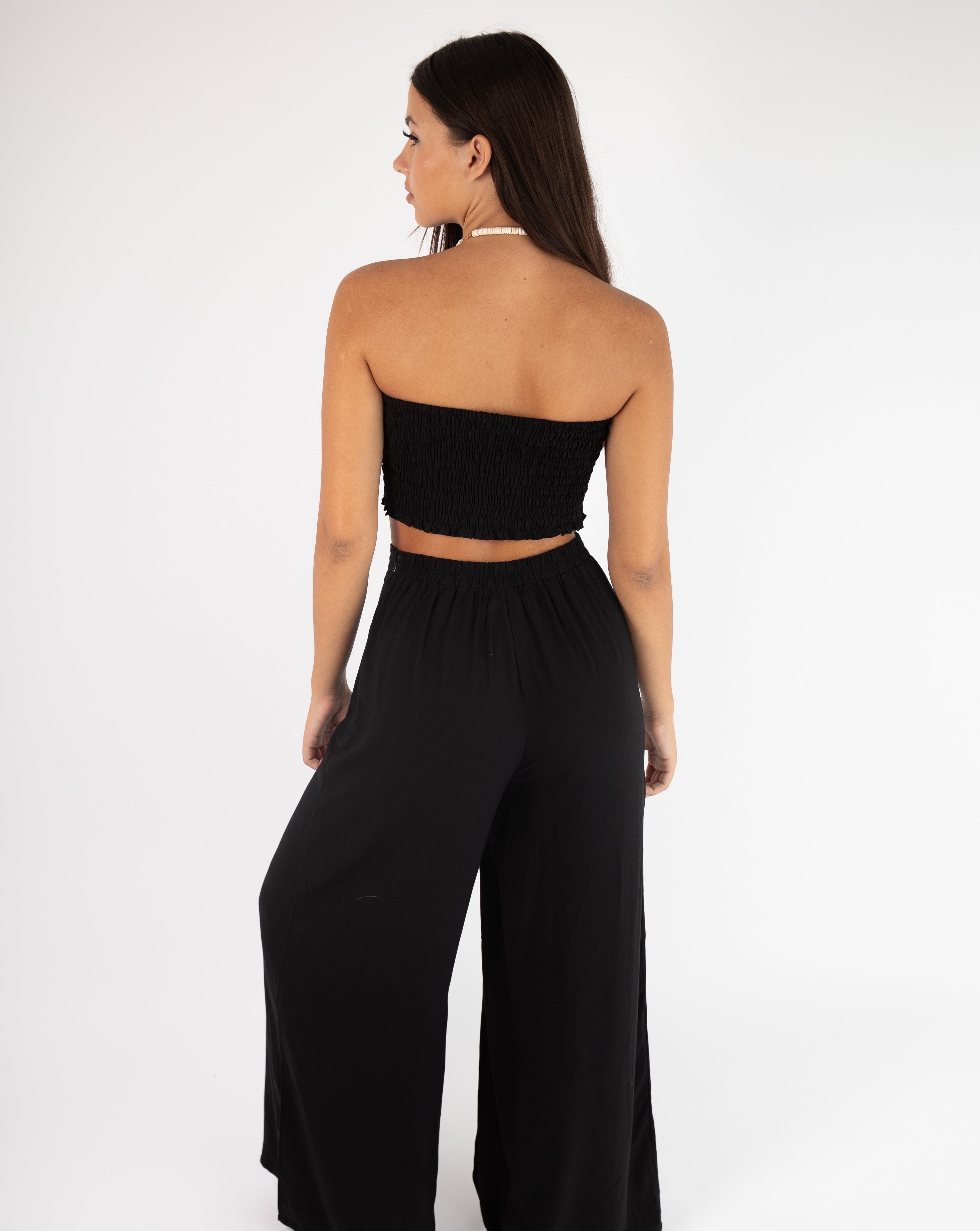 Isla tie front top - back view - black