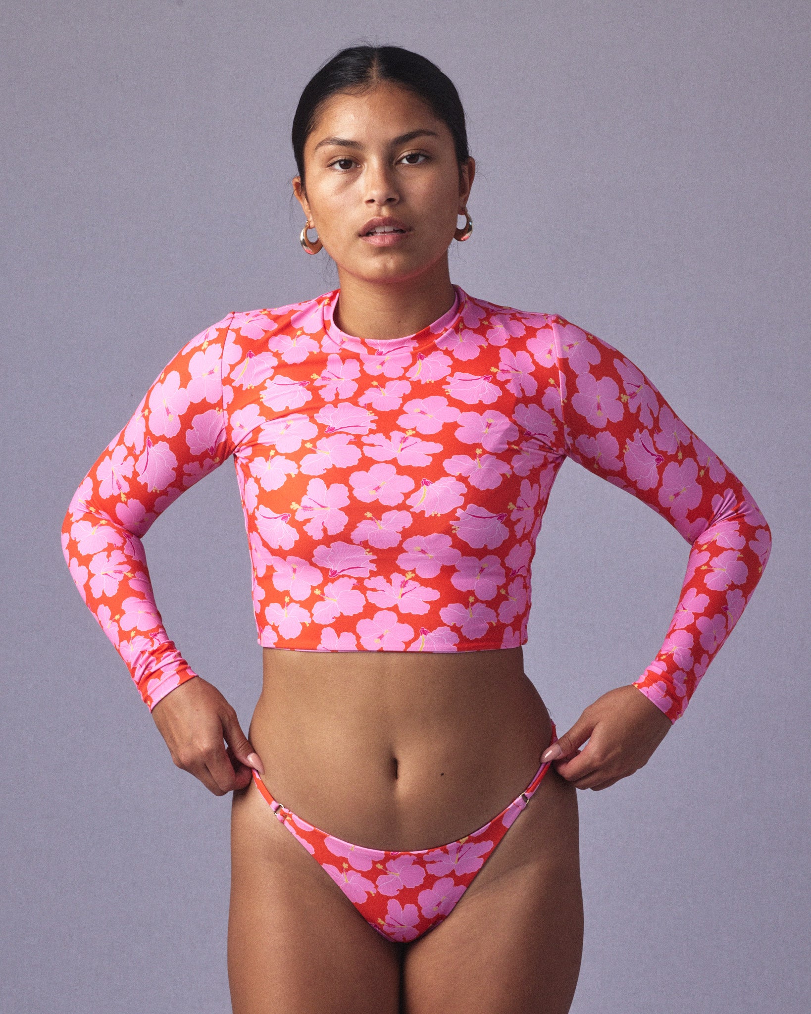 Hibiscus rash guard bathing suit 