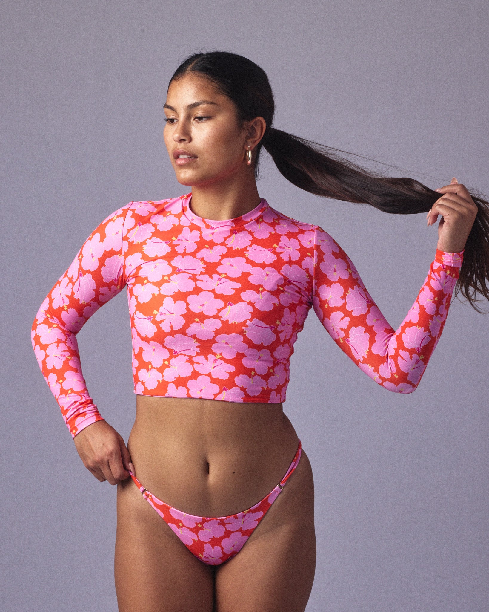 Hibiscus rash guard bathing suit 