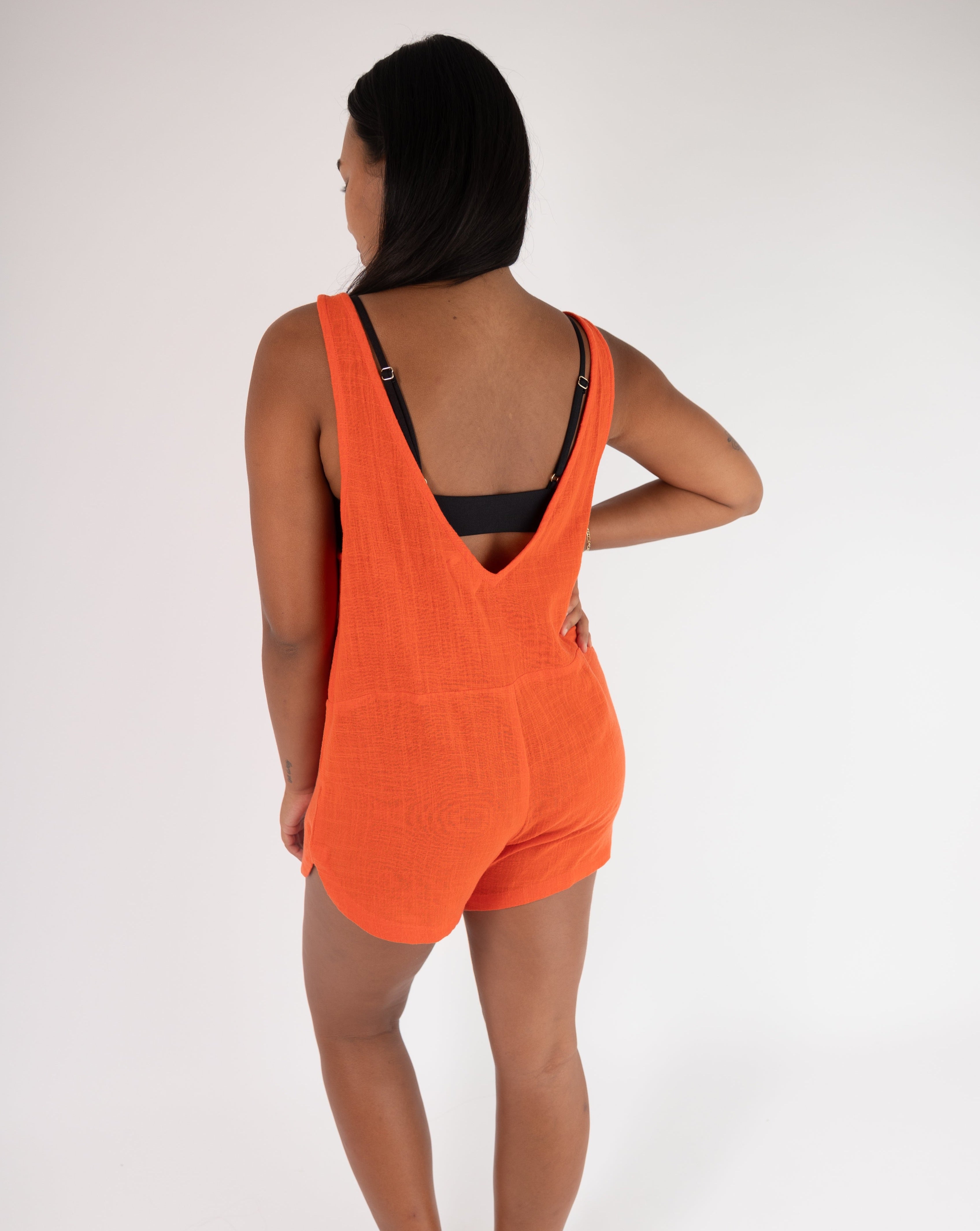 Mila romper - back view - Coral 