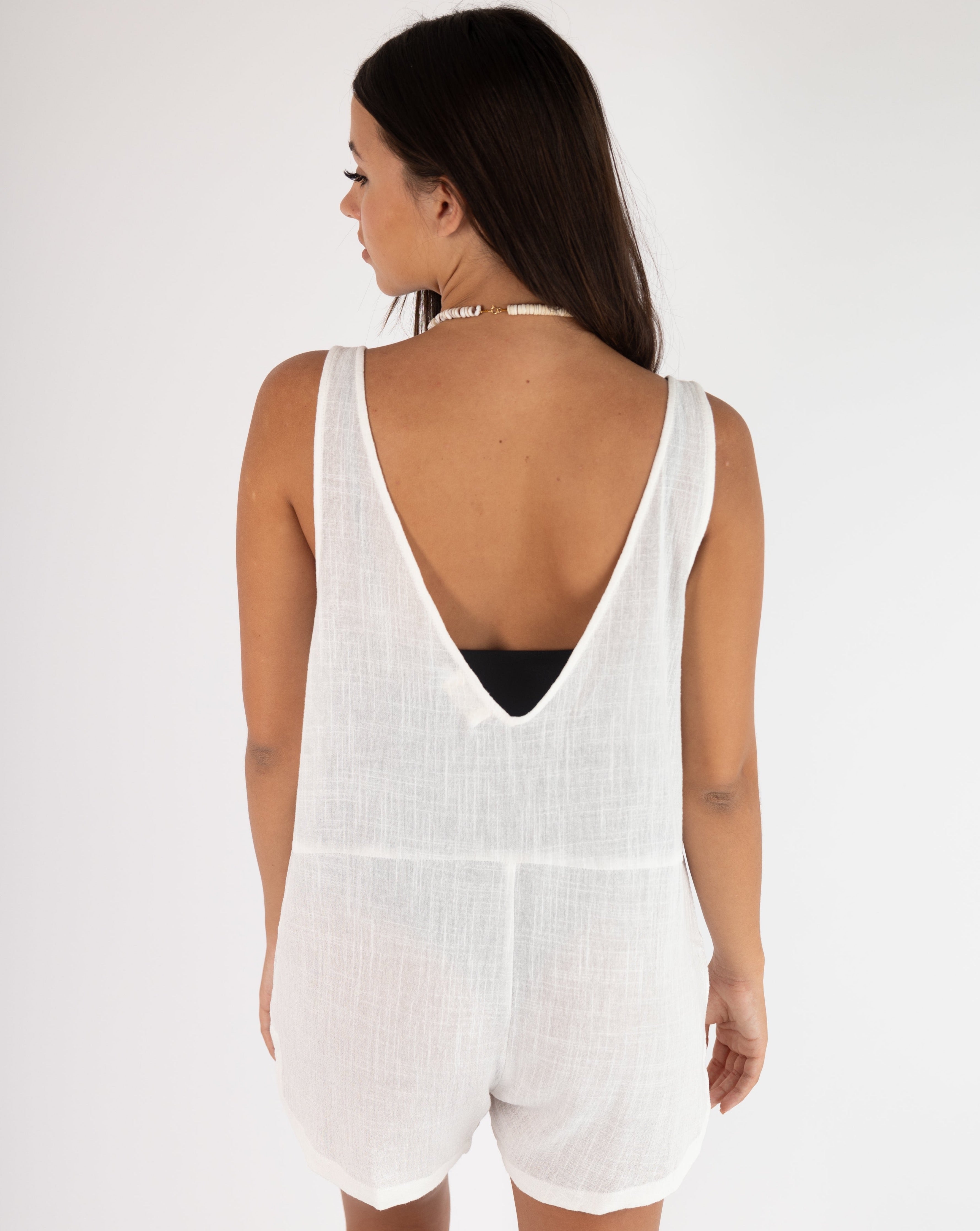 Mila romper - back view - white