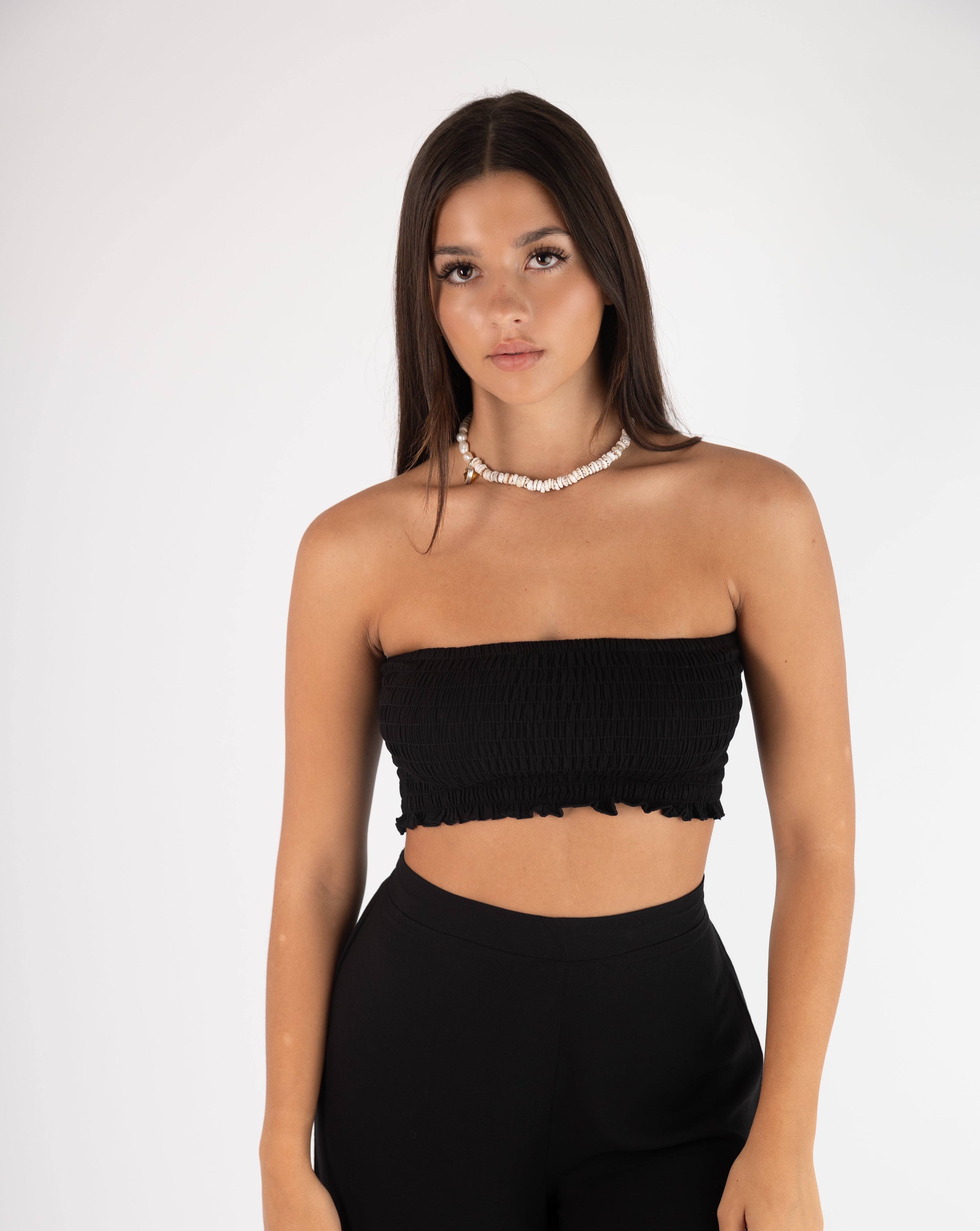 Isla tie front top styled without tie - black