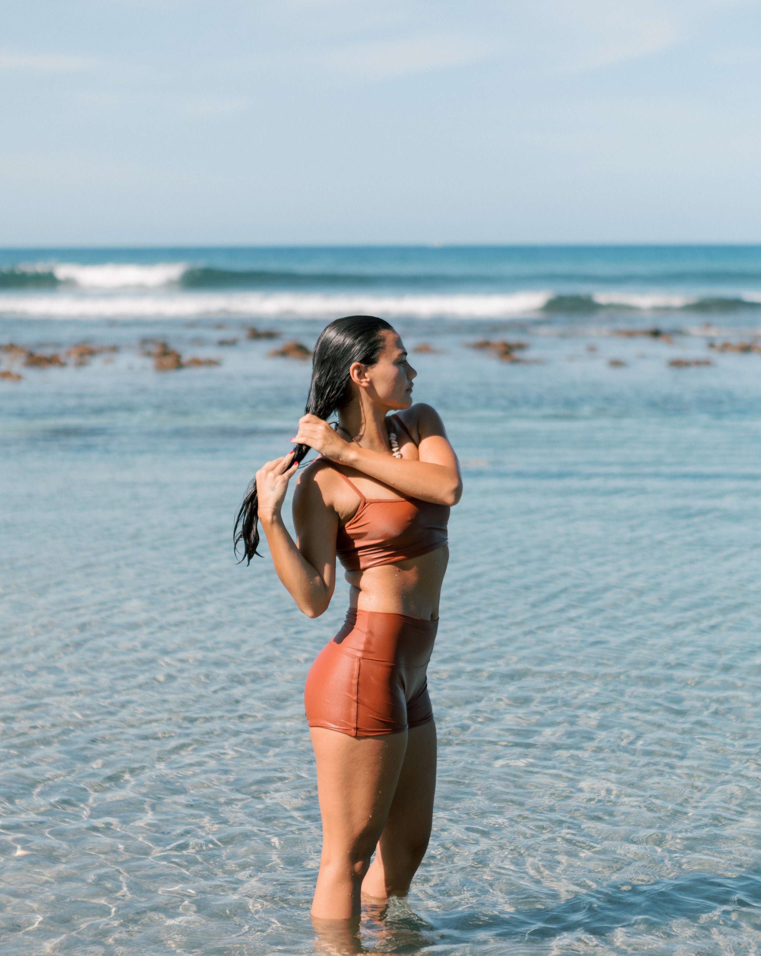 Lomi lomi shorts and Iwia top in Caramel